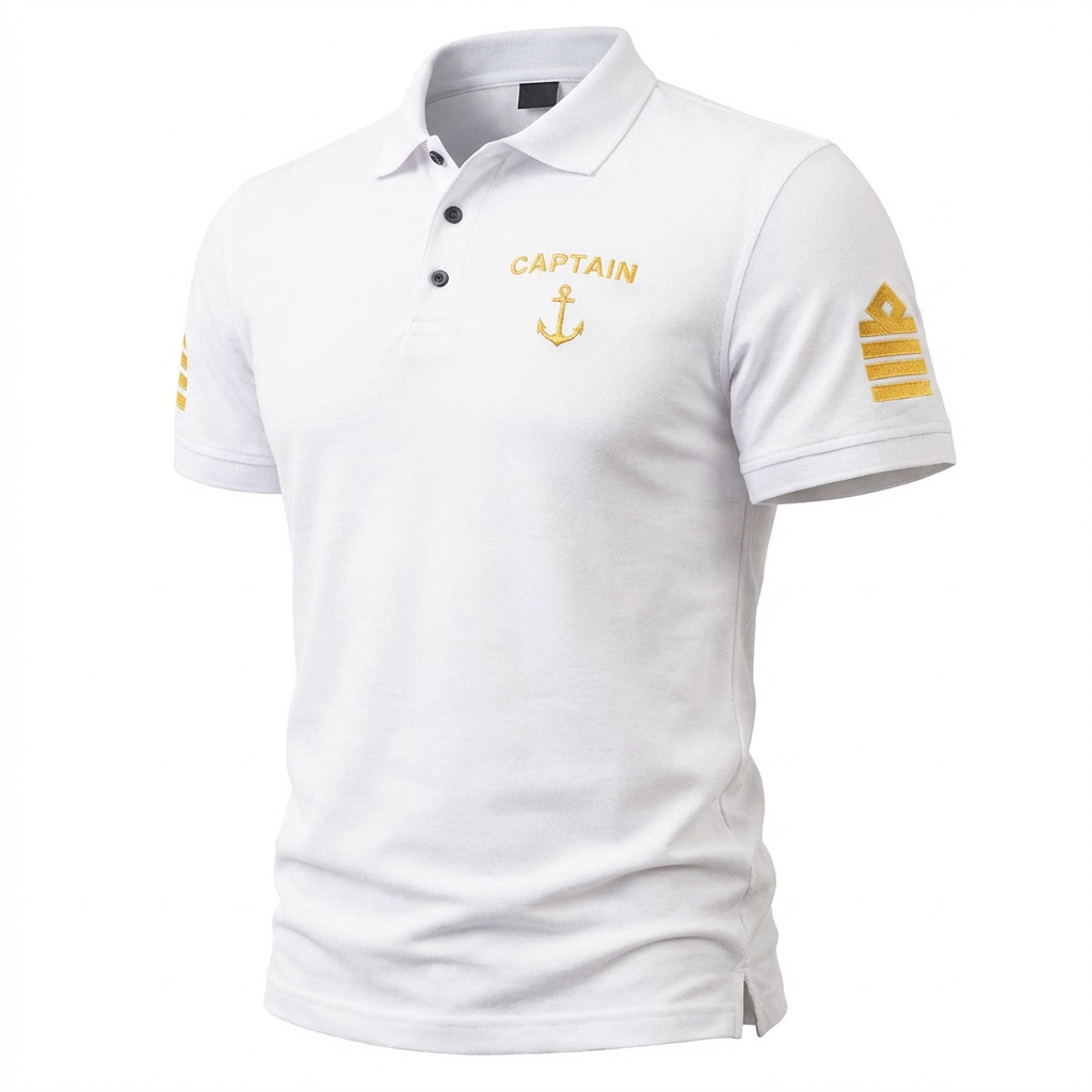 Captain Uniform Polo Shirt – Embroidered Sleeves