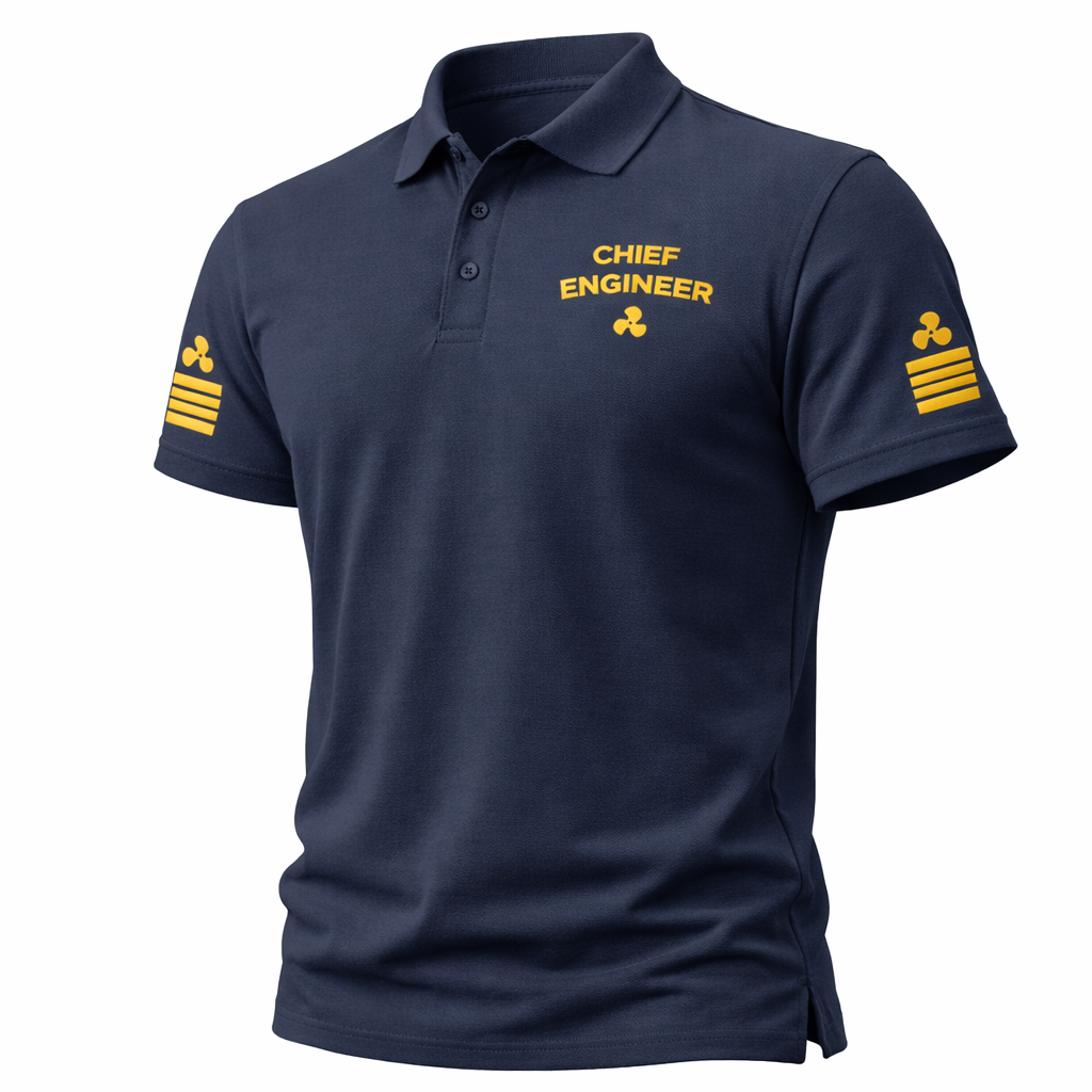 Chief Engineer Merchant Navy Polo Shirt with Embroidered Rank & Epaulettes