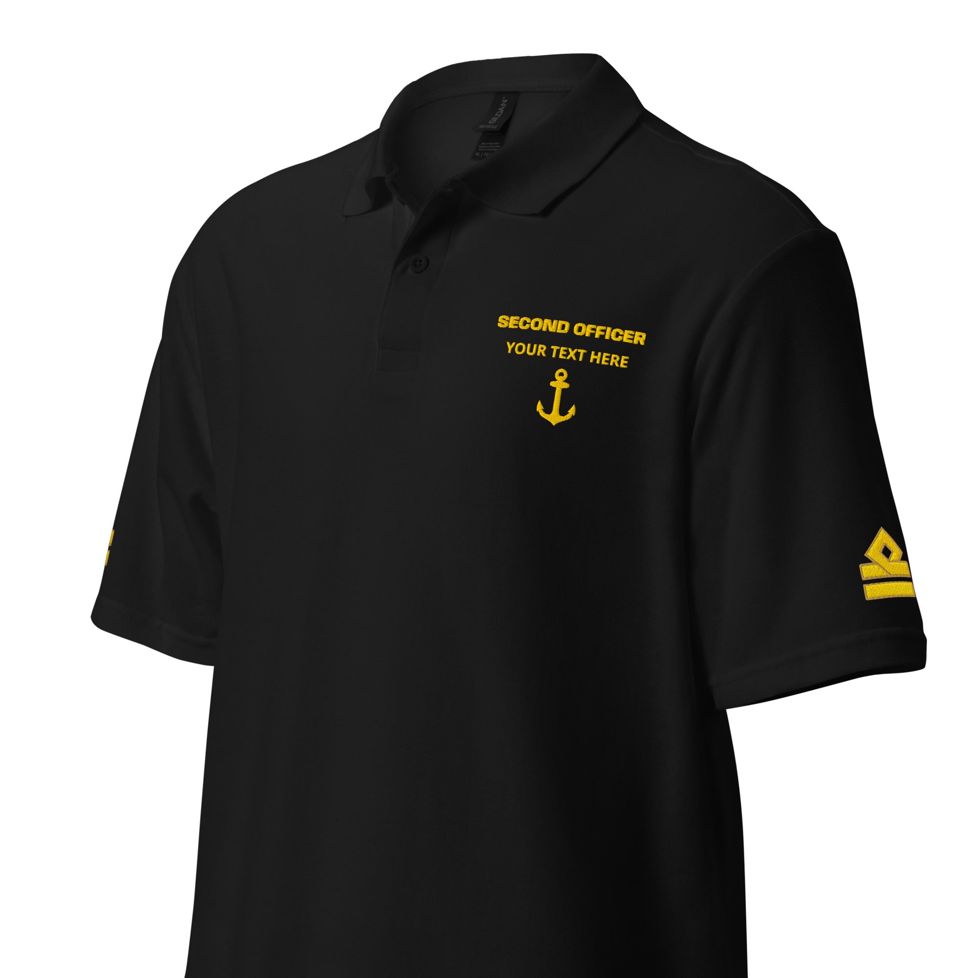  Personalized Second Officer polo shirt with embroidered epaulettes on both sleeves and rank embroidery on left chest