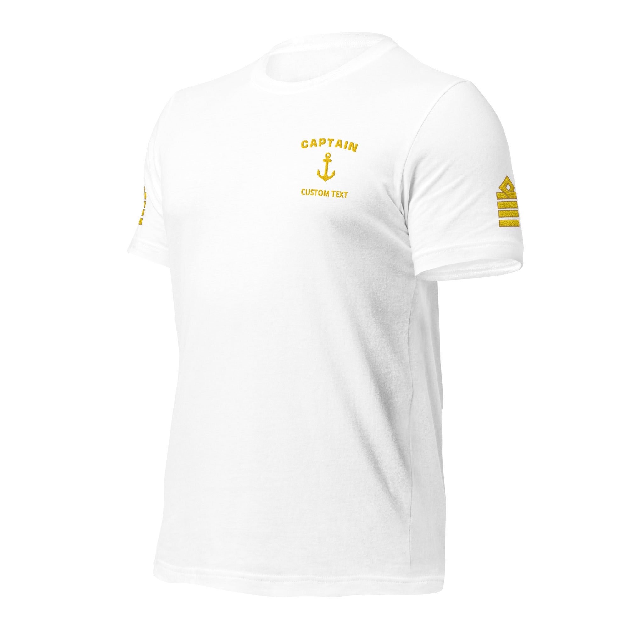 Captain T-shirt with gold embroidered rank and anchor on left chest and embroidered epaulettes on both sleeves